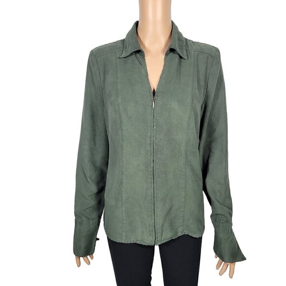 Croft & Barrow Women's Dark Green Faux Suede Feeling Zip Up Over Shirt Size M - Picture 1 of 13